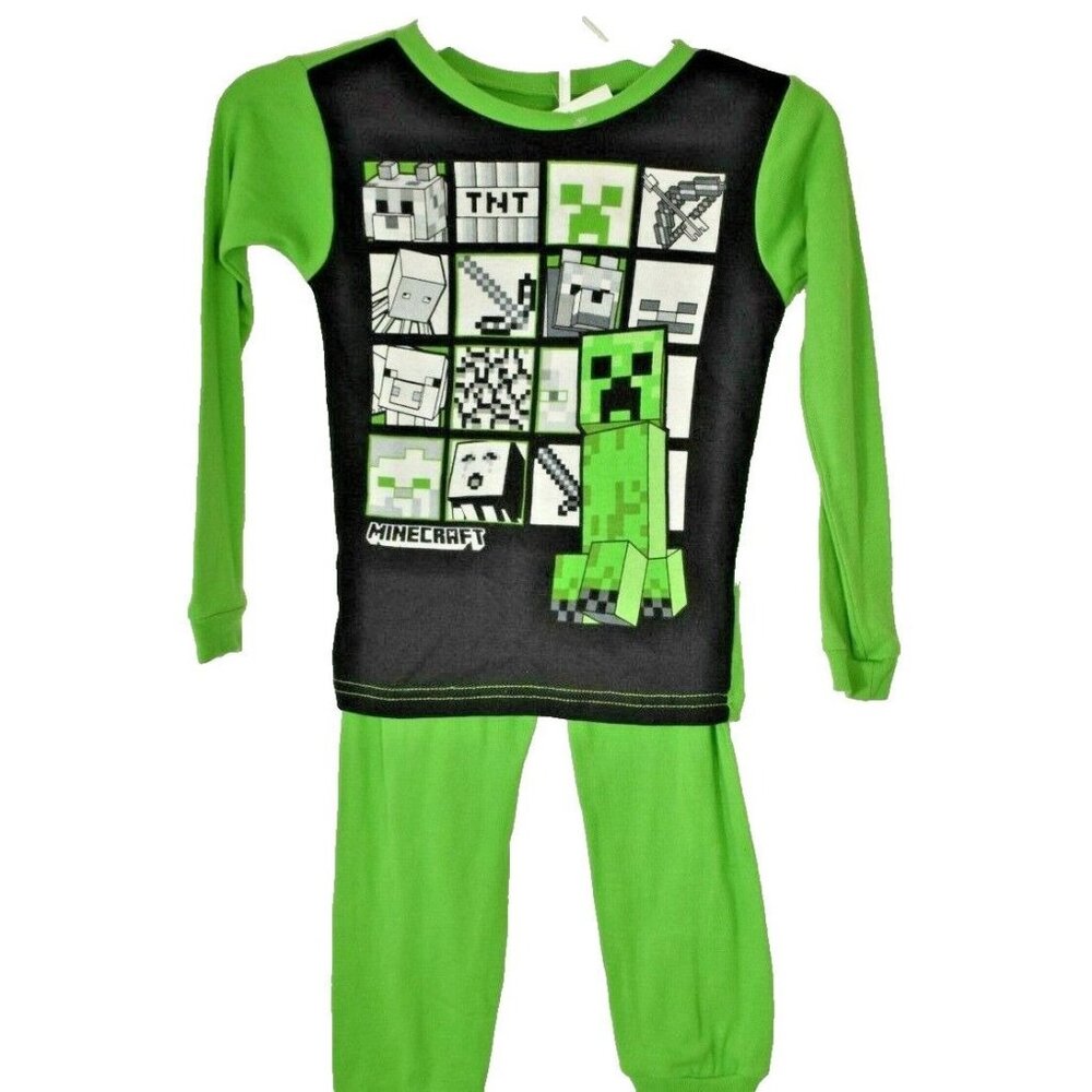 Mojang Minecraft Kids Size 6 Green 2 Piece Pajama Set New